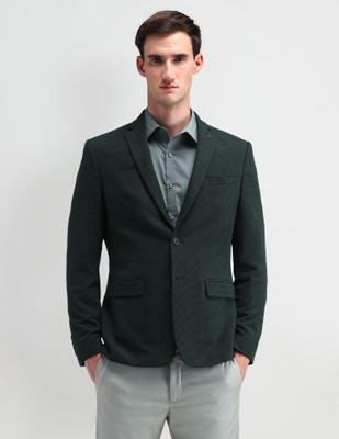 ARROW Solid Single Breasted Formal Men Blazer(Green)