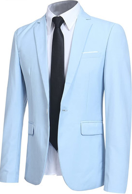 TRULYFAB Solid Single Breasted Formal Men Blazer(Blue)
