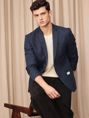 Mr Bowerbird Self Design Single Breasted Casual Men Blazer(Blue)