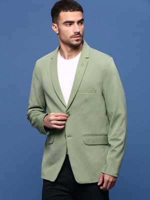 SHOWOFFFF Solid Single Breasted Formal Men Blazer(Green)