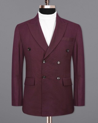 french crown Solid Double Breasted Festive & Wedding, Party Men Blazer(Maroon)