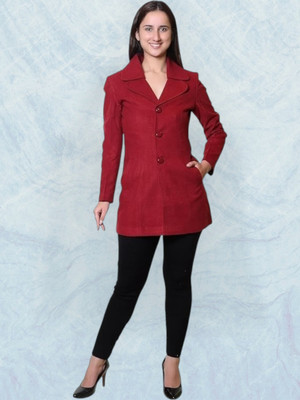 TROO BLUE Solid Double Breasted Casual Women Blazer(Maroon)