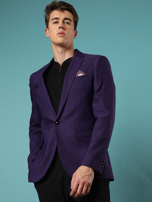 Rare Rabbit Solid Single Breasted Formal Men Blazer(Purple)