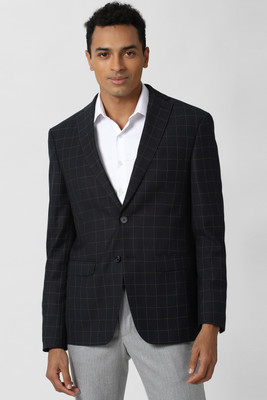 PETER ENGLAND Checkered Single Breasted Formal Men Blazer(Dark Green)