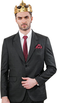 french crown Checkered Single Breasted Formal Men Blazer(Grey)