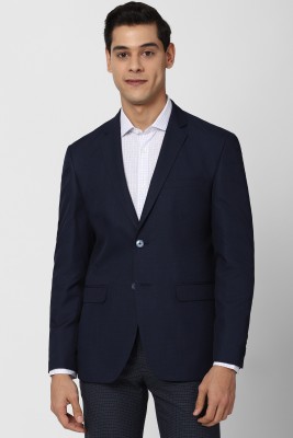 PETER ENGLAND Solid Single Breasted Formal Men Blazer(Blue)