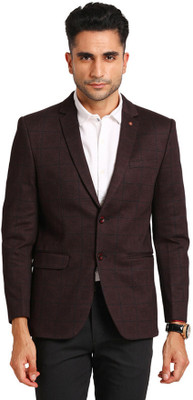 TURTLE Self Design Single Breasted Casual Men Blazer(Maroon)