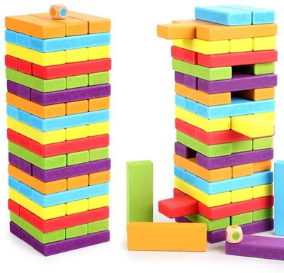 AKSHALI HUB 54 pcs Color Zenga Colorful Wooden Blocks Tumbling Tower(Multicolor)