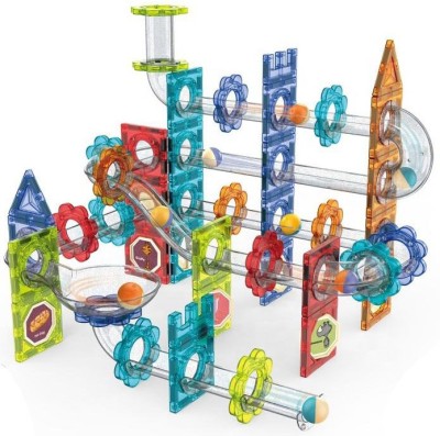 Kiditos 3D Magnetic Tiles Building Blocks 113 PCS Marble Run STEM Educational Toys(Multicolor)