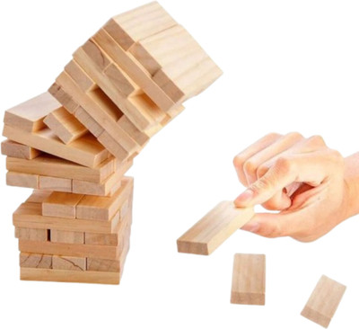 Tvm 54 Pcs Wood Tumbling Block Stacking Game Dread Table Games Classic Truth & Dare(Brown)