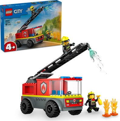 LEGO City Fire Ladder Truck, Firefighter Toy Vehicle Gift for Kids 60463 (82 Blocks)(Multicolor)