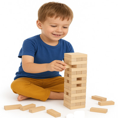 arovemic 39 PCS Wooden Block Stacking Game | Toys for Kids & Family Fun(Brown)