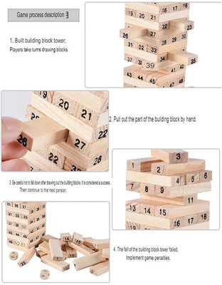 Dorytoys 54 Pcs Blocks 4 Dices Wooden Numbered Building Bricks(Brown)