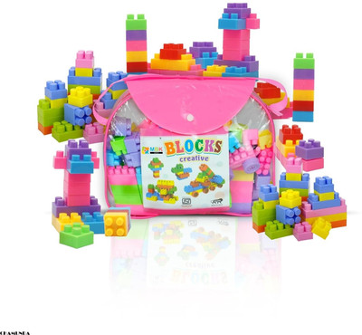 MBK Pink Bag with Block Set 75+ Pcs Colorful Bricks for Learning & Play, Fun (CHA)(Multicolor)