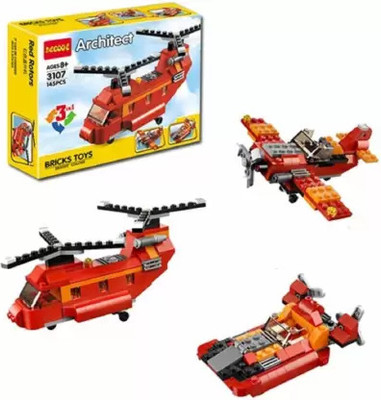 Justcraft 145 Pcs Architect Series 3 in 1 Aeroplane Helicopter Boat Lego Compatible Blocks(Red)