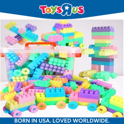 Toys R Us Universe of Imagination Top CreateBlock: DIY Plastic Building Blocks Set for Kids,100+ Pieces, Ages 3+(Multicolor)