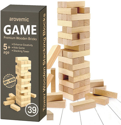 arovemic Fun 39 Pcs Jenga Wooden Block Stacking Game - Family Fun & Skill-Building-S05(Brown)