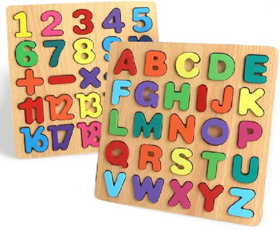 WUDLY Wooden Alphabet & Number Puzzle Board | 50 Pcs Educational Toy(50 Pieces)
