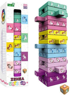 Mj Traders Educational Wooden Stacking Tumbling Tower Zenga Blocks (54 PCS AND 1 PC DICE )(Multicolor)