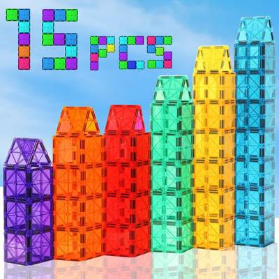 KIPA GAMING 15-Piece Square Magnetic Tile Expansion Set - Magnetic Building Blocks for Kids(Multicolor)