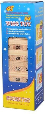 Zinnia Wooden Toy Blocks Toy for Kids with 4 Wooden Dice Toy Tumbling Tower 54 PCS(Beige)