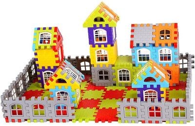 MBK 60 Pcs Colorful Plastic Home Building Blocks Toy Set for Kids(Multicolor)