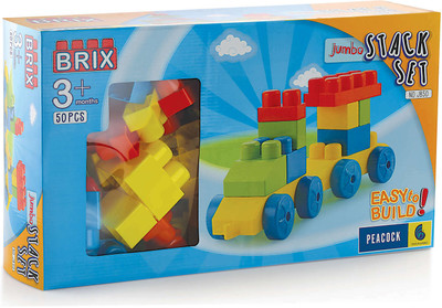 Peacock Toys & Games Peacock Jumbo Brix 50 Corrugated - Premium Interlocking Blocks(Multicolor)