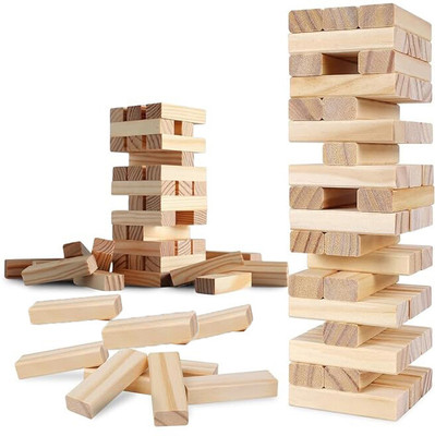 arovemic Wooden Jenga Blocks Game for Kids & Adults – Classic Stacking Fun Toy(Brown)