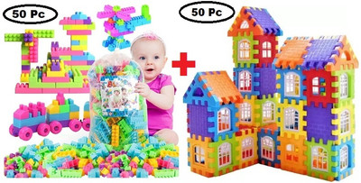 Pureey 2 in 1 Combo of 50 Pcs DIY Building Blocks and 50 Pcs Home construction Blocks(Multicolor)