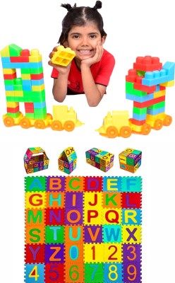 KEtoy Combo Set of Building Blocks and Puzzle Foam Mat Blocks for Kids-Pack of 2(Multicolor)