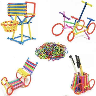 kipa Made in India 188 + Smart DIY Stick Toys Assembly Colorful Educational Building Smart City Blocks for Kids (Include 188 + Stick)(Multicolor)