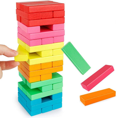 Wembley Wooden Stacking & Balancing Tower Puzzles Games 4 Dice Building Blocks-54 Pcs(Multicolor)