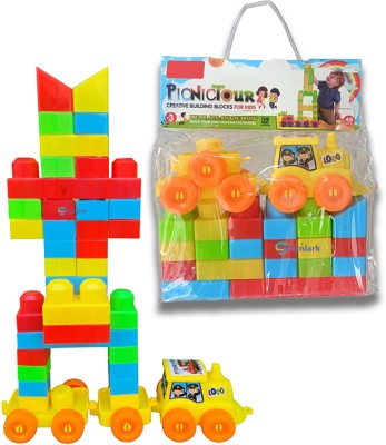 Synlark 48 Pcs Picnic Blocks Train Set for Kids | Educational Model Vehicle Blocks Toy(Multicolor)