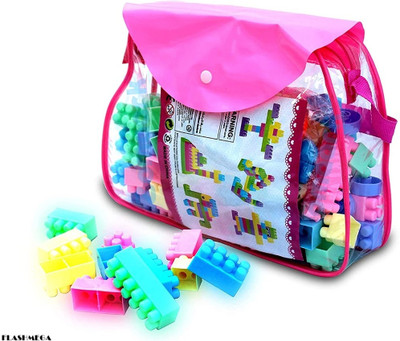MBK Pink Bag Packing Building Blocks for Kids: Set with 100 Pieces(Multicolor)