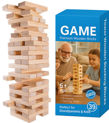 JINGAPLAYME Classic Wooden Jenga Game | Skill & Balance Toy (39 BLOCKS)(Brown)