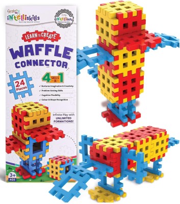 Intelliskills Premium 24 Pcs Big Waffle Connector Building Blocks with Unlimited Formations(Multicolor)