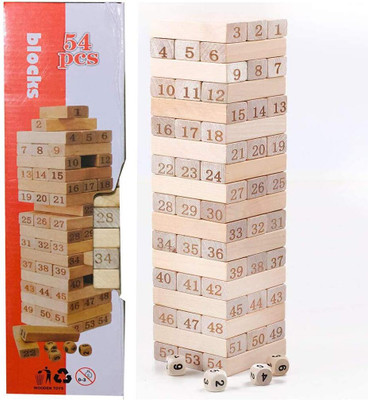 Kidoyz Big 29cm Wooden Jenga | Zenga Game 54 PCS Tower Stacking Game for Kids & Adults(Brown)