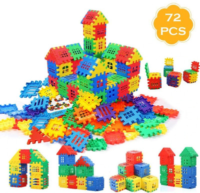 jvm Multi Colored 72 Pcs Mega Jumbo Happy Home House Building Blocks with Attractive Windows and Smooth Rounded Edges - Building Blocks for Kids(Multicolor)
