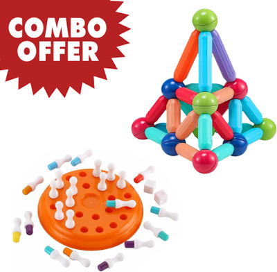 RAINBOW RIDERS Combo Magnetic Sticks 32 pcs Building Blocks and Memory Chess Game for Kids 2+(Multicolor)