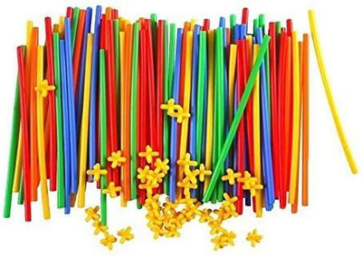DaiilySnippts Colourful Plastic Building Straws Puzzle and Connectors 100+pcs(Multicolor)