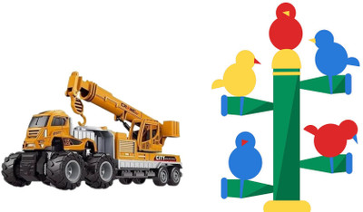 Zuuluzrs Crane Toy, Construction Vehicle Toy Car with Multiple Moving Parts(Yellow)