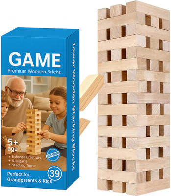 JINGAPLAYME Wooden Tumbling Tower Toy | Stacking Blocks Puzzle Game for Kids & Adults-4(Brown)
