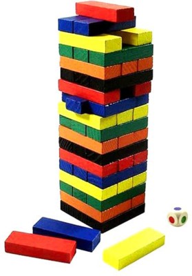 Muren Zenga Wooden Wiss Toy Blocks With 1 Dice Building Jenga IQ Game Puzzles Tower(Multicolor)