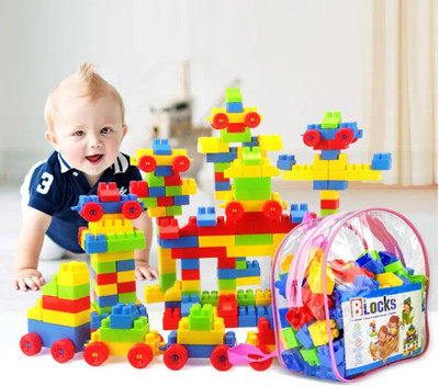 ARIZON ENTERPRISE DIY Plastic Building Blocks for Kids with Deluxe Bag packing Blocks 100+pcs(Multicolor)