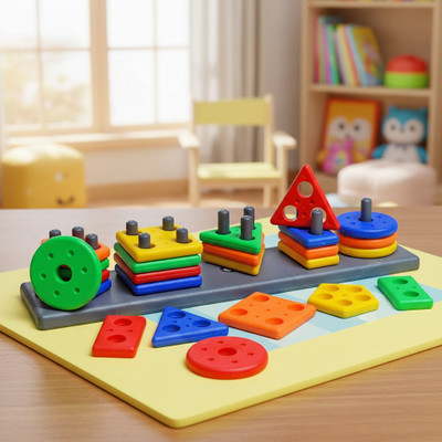 VrajVilla Smart Activity Fun and Learning Geometrics ,Shape Five Column Blocks(Multicolor)