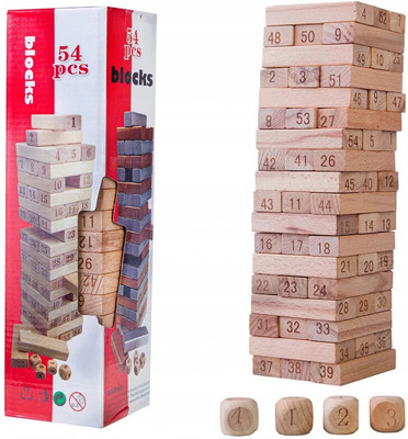 Dorytoys 54 pieces Numbered Wooden Blocks with 4 Dices(Brown)