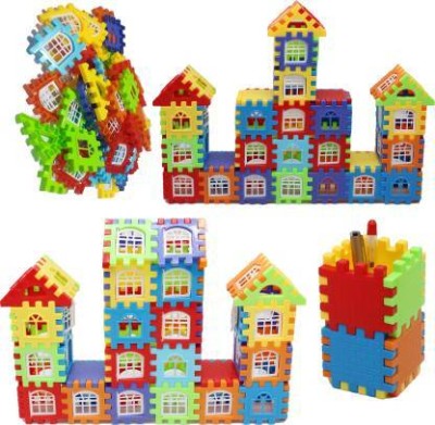 Tozzby 150PCs Medium Sized Happy Home House Building Blocks Rounded Edges(Multicolor)
