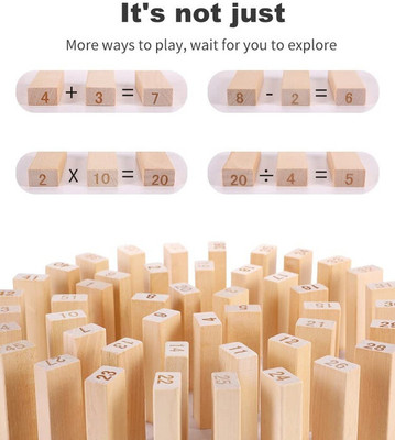 Dorytoys Wooden Zenga Building Blocks Puzzle 54 Pcs Tile 4 Dice Stacking Game Maths(Brown)