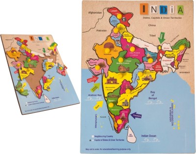 KITTER Wooden India Map Puzzle for Kids with States, Capitals & Monuments, Map of India(Multicolor)