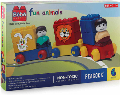Peacock Toys & Games Peacock Bebe Set no.14 Animals - Premium Interlocking Blocks(Multicolor)